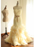 Strapless Champagne Organza Ruffled Prom Dress